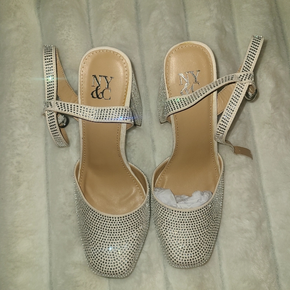 New York & Company Silver Platform Shoes with Ankle Strap 7.5